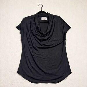 Southcott Cowl Neck Top Blouse Cap Sleeve Black Bamboo Blend Women's 3 Large